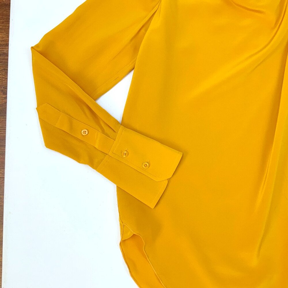 New A.L.C. Sophie 100% Silk Draped Tied Neck Yellow Blouse Sz 0 - 4 - Picture 15 of 16